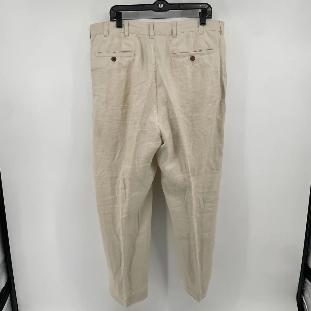 Jos. A. Bank Linen Pants Mens 38x29 Beige Flat Front Straight Leg Casual Summer